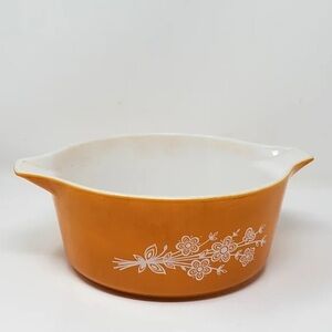 Pyrex Orange Floral Casserole Dish